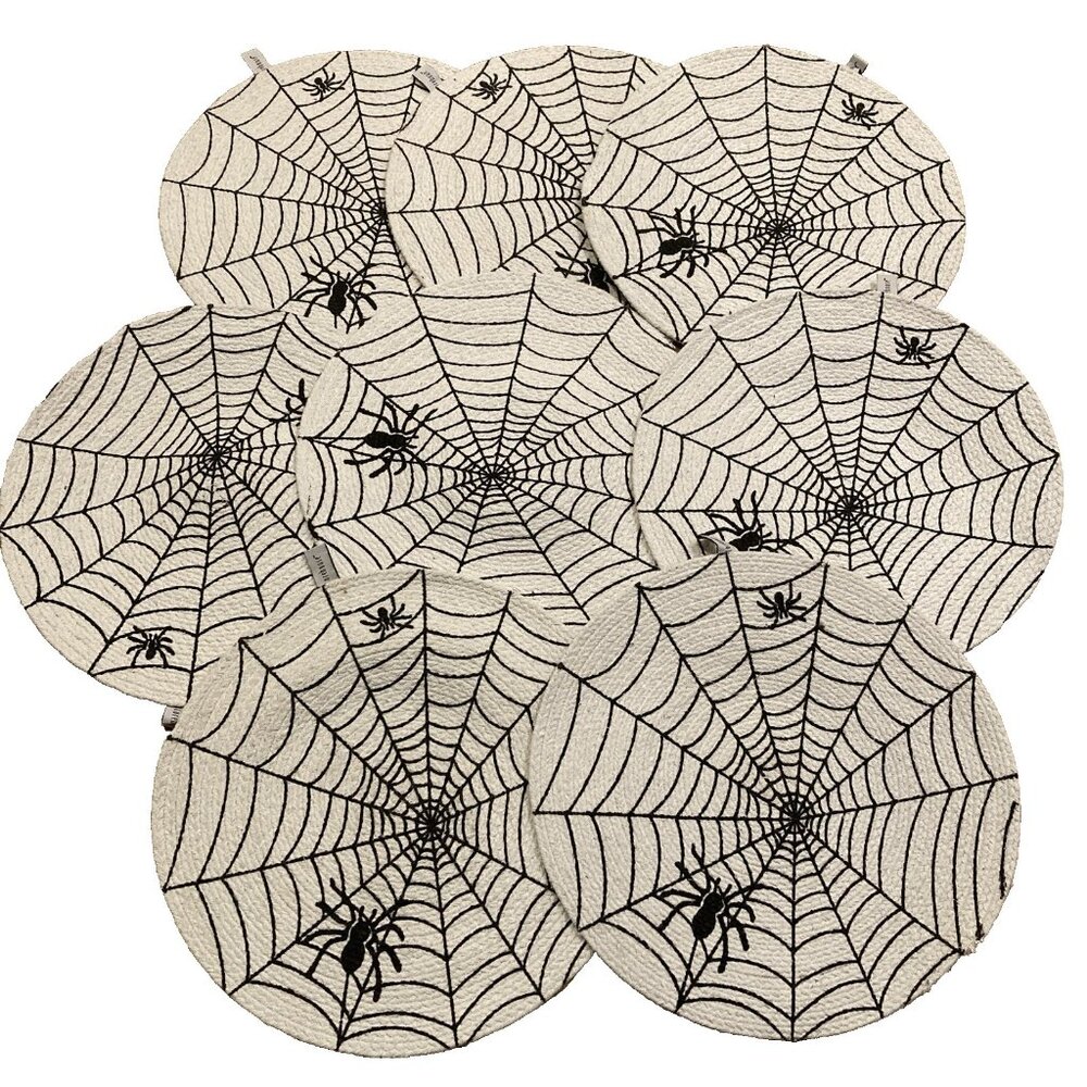 Storehouse Spider Web Placemats Halloween Set Of 8 Black and White